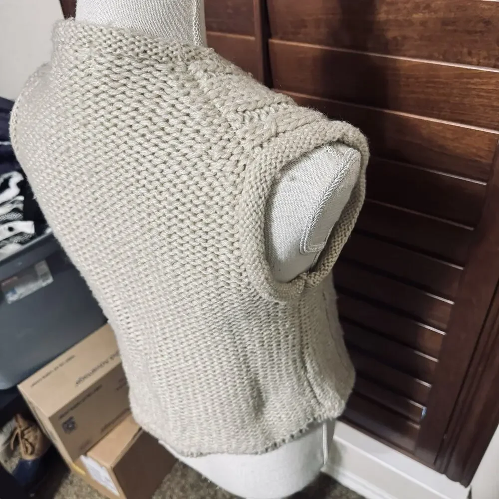 Vintage 80s Beige Sweater Vest Women’s Large Button Front Cable Knit - Picture 5 of 6